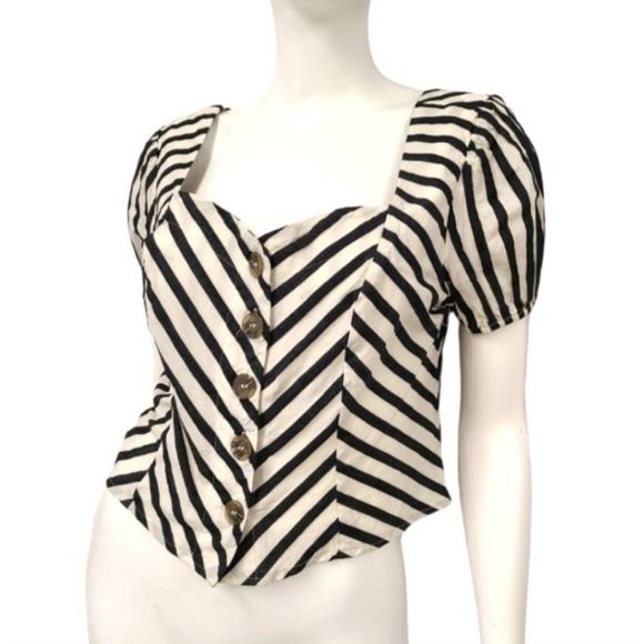 June & Hudson Striped Crop Summer Top M - Picture 3 of 5